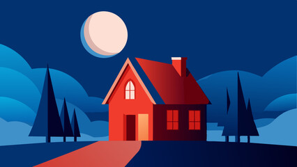 Naklejka premium A house basks in the ethereal beauty of a star-filled sky, painting a mesmerizing evening scene that is truly picturesque.