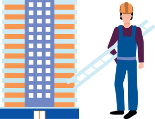 The worker is holding a ladder.