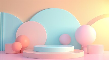 3d podium stage in the pastel background 