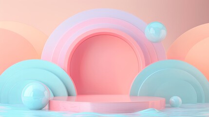 3d podium stage in the pastel background 