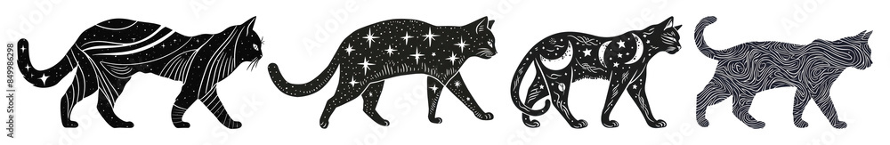 Sticker Aesthetic cat walking animal set