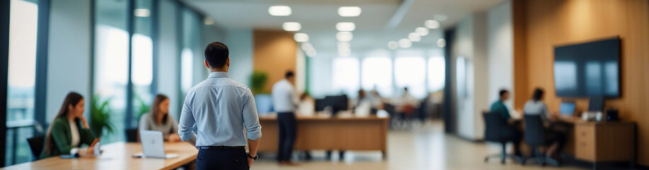 Modern office Blurred background, Blurred office or workspace with people working