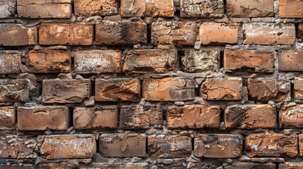 Obraz premium Background image of a wall constructed with weathered brown bricks