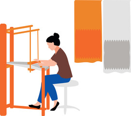 The girl is doing fabric work