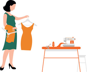 The girl is sewing clothes.