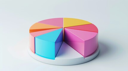Obraz premium Bright and colorful 3D pie chart, white flat background, clean layout, clear text space for annotations, professional and sleek design