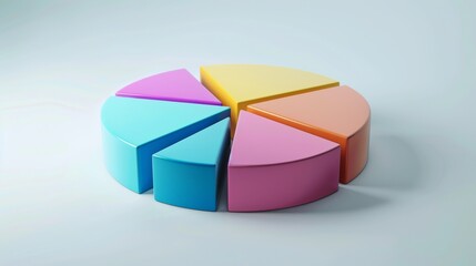Fototapeta premium Bright and colorful 3D pie chart, white flat background, clean layout, clear text space for annotations, professional and sleek design
