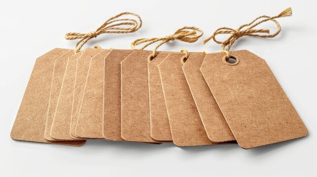 Blank cardboard price tags, arranged on an isolated background, studio lighting creating a professional look, suitable for advertising
