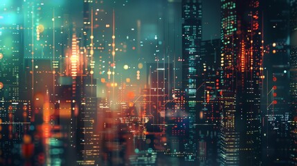 Fototapeta premium Modern futuristic digital circuit city building background. 