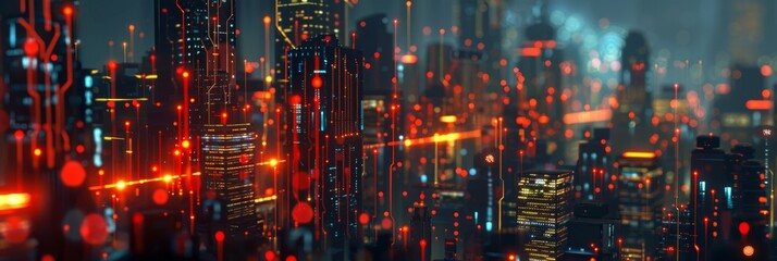 Fototapeta premium Modern futuristic digital circuit city building background. 