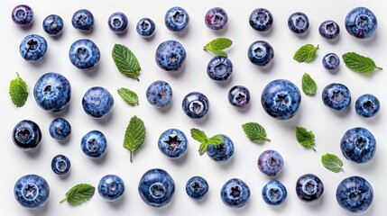 blueberry fruit organized in rows and top view