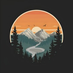 Mountain Illustration Circle Style