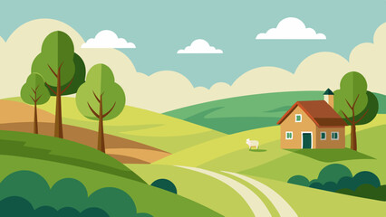 A beautiful view of the landscape with a house perched on top of a hill in a tranquil rural setting.