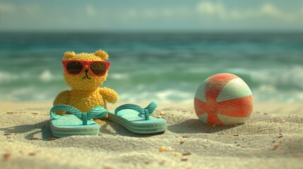 Obraz premium Colorful flip-flops and beach balls