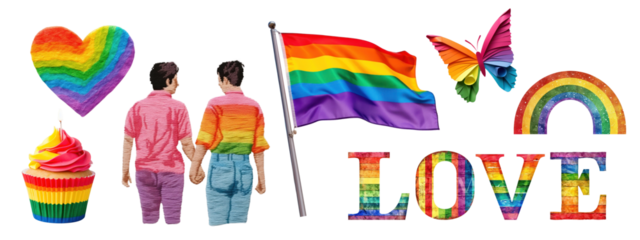 PNG LGBTQ+ support, pride month  cut out element set