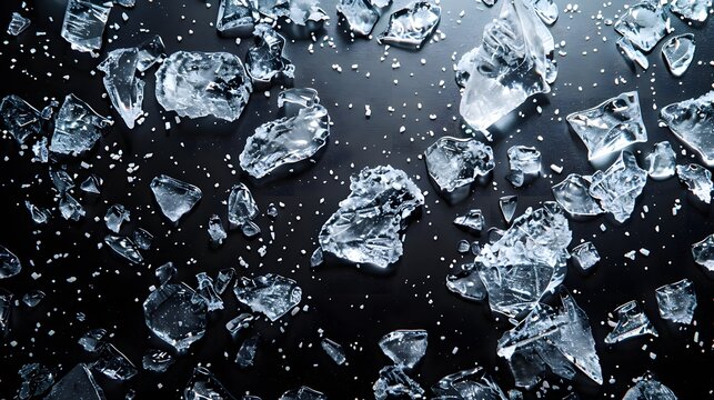 Crushed ice in air on black background