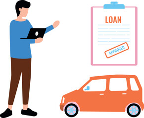 Boy is showing approved loan document.