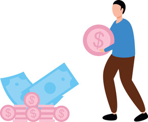 The boy is holding a dollar coin.