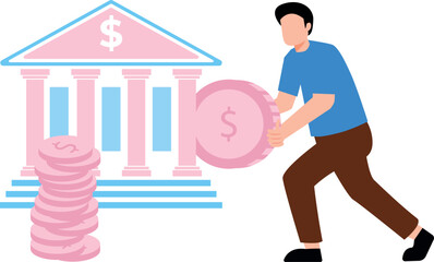 The boy is investing money in the bank.