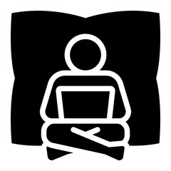 Business Person Telecommuting From Home Icon, man working on laptop with pillow