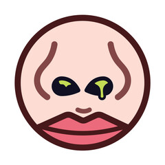 Obraz premium Green booger or dried snot nasal mucus in nose colorful icon illustration with outline isolated on square white background. Simple flat cartoon art styled drawing.