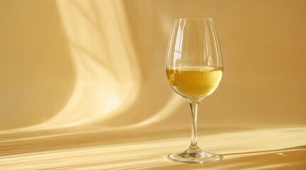 A glass of white wine isolated against a yellow background.