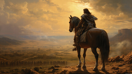 Regal Alexander the Great in Armor on Vast Battlefield