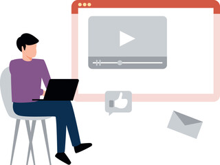 A boy is working on video on laptop.