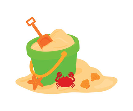 Green sand bucket with scoop vector illustration for beach vacation kid toys and game