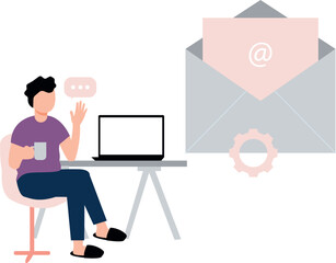 The boy is telling about the marketing email.