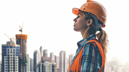 Obraz premium woman construction worker in helmet