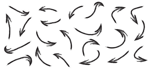 Collection of vector arrows. The drawn object of the brush. Arrows on a white background .Abstract hand-painted brush and stroke arrows in eps 10.
