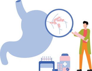 A doctor is examining a stomach ailment.