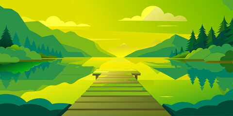 Obraz premium The wooden dock reaches out into the lake, providing a stunning backdrop of towering mountains.