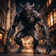 monster full body to feet in black shadow, realistic 