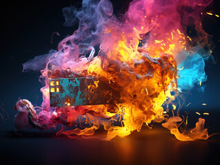 Beautiful Image of burning computer power cables