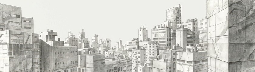 Fototapeta premium A drawing of a city street with a bridge and a few cars. Scene is somewhat bleak and desolate, with the buildings appearing to be old and worn down