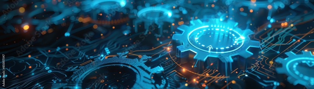 Poster a digital blueprint of a crypto exchange with gears and cogs bein