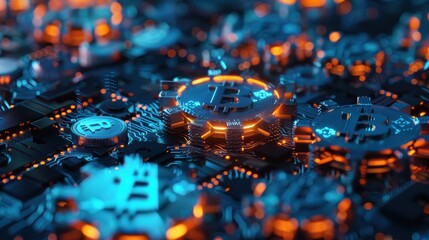 Fototapeta premium A digital blueprint of a crypto exchange with gears and cogs bein