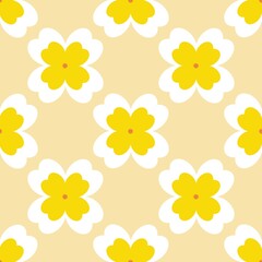 Seamless yellow flower pattern with white shadow and yellow background 