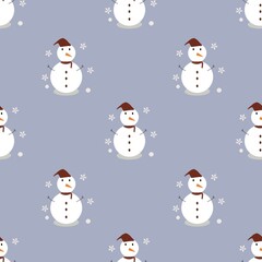 Seamless snowman pattern comes with red celebration hat and scarf, and a little snowflakes around it