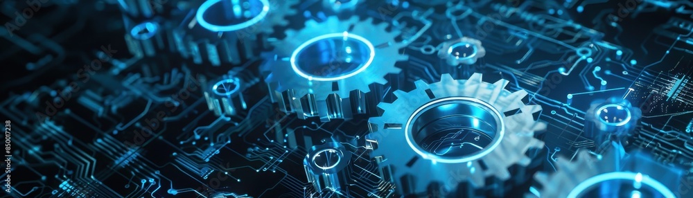 Poster a digital blueprint of a crypto exchange with gears and cogs bein