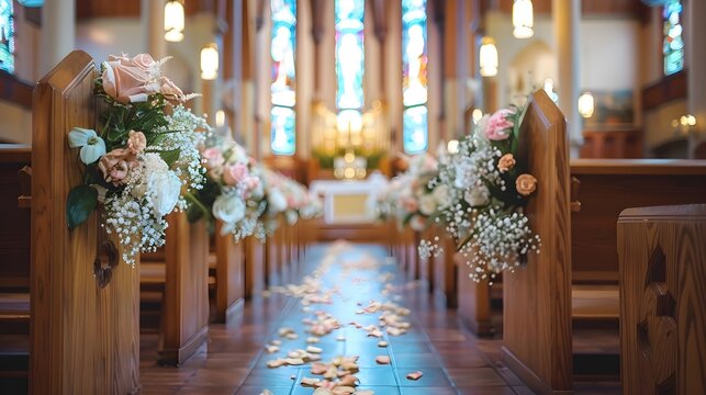 Beautifully Decorated Church Aisle for a Joyful Wedding Ceremony