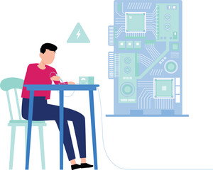 The guy is fixing the motherboard.