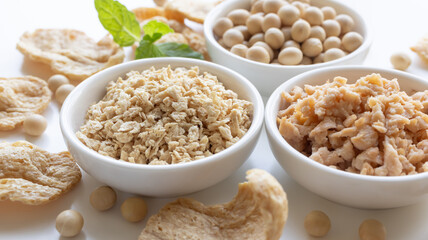 大豆ミートと大豆　プラントベースプロテイン　プラントベースフード　白背景