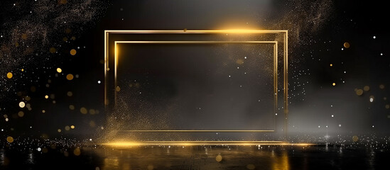 Gold frame and light effect on a dark bokeh abstract background