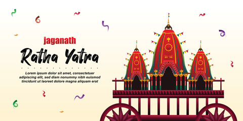 Fototapeta premium vector illustration of Rath Yatra Chariot Festival of Hindu God Lord Jagannath celebrated in Odisha India. Lord Jagannath, Balabhadra Subhadra. background, template, holidays, banner, poster events.
