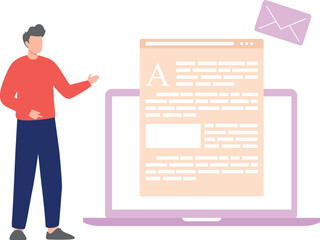 A boy is showing an article.