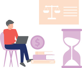 A boy is working on laptop.