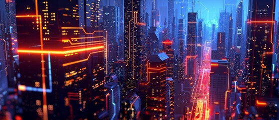 Obraz premium Modern futuristic digital circuit city building background.